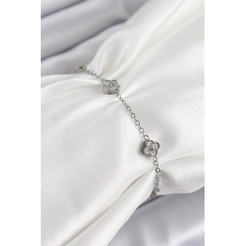 Nevamel® 316L Çelik Yonca Model Gümüş Renk Kadın Bileklik 5886