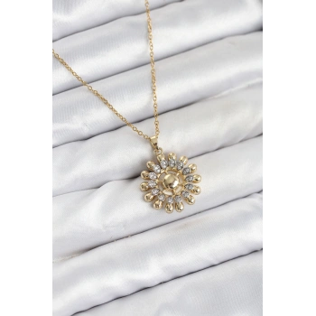 Nevamel® 316L Çelik Zincir Gold Renk Güneş Model Kadın Kolye 5886