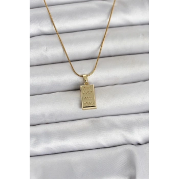 Nevamel® 316L Çelik Zincir Gold Renk Külçe Altın Model Kadın Kolye 5886