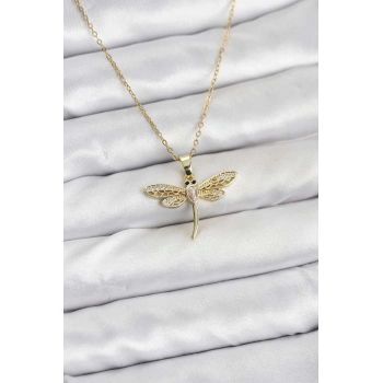Nevamel® 316L Çelik Zincir Gold Renk Yusufçuk Model Kadın Kolye 5886