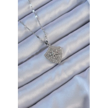 Nevamel® 316L Çelik Zincir Gümüş Renk Zirkon Taşlı Kutup Yıldızı Kolye 5886
