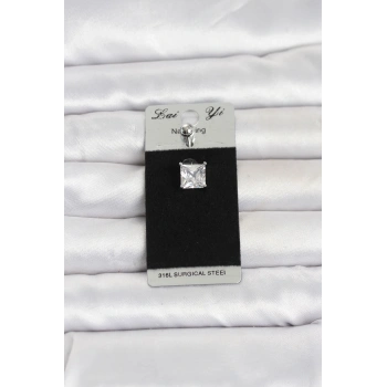 Nevamel® 316L Cerrahi Çelik Kare Zirkon Taşlı Göbek Piercing 5886