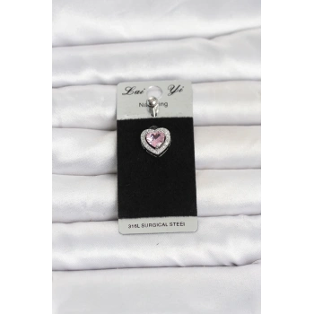 Nevamel® 316L Cerrahi Çelik Pembe Kalp Model Göbek Piercing 5886