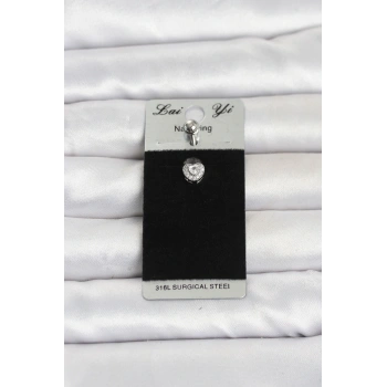 Nevamel® 316L Cerrahi Çelik Zirkon Taşlı Kalp Model Göbek Piercing 5886