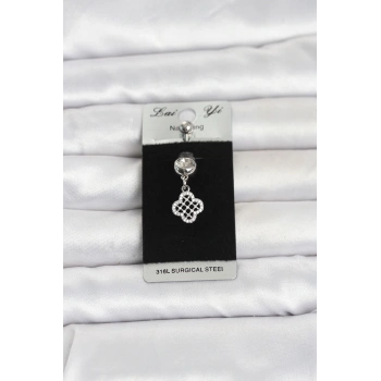 Nevamel® 316L Cerrahi Çelik Zirkon Taşlı Sallantılı Yonca Model Göbek Piercing 5886