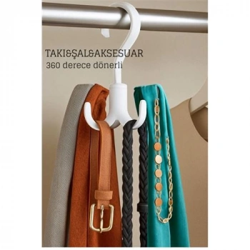 Nevamel® 360° Dönerli Kancalı Çok Amaçlı Askı - Dolap İçi Düzenleyici Takı Askısı Şal Askısı