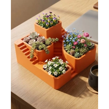 Nevamel® 3D Baskı Çoklu Kaktüs ve Sukulent Saksı Seti Şık Tasarım Dekoratif Bitki Düzenleyici