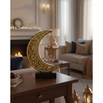 Nevamel® 3D Hilal Yıldız Dekor 23x23 cm Ramazan Özel Masa Üstü Süs