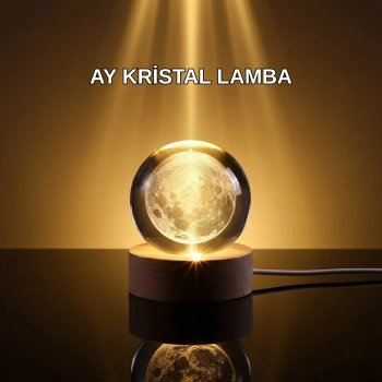 Nevamel® 3D Lazer İşlemeli Ay Küresi Ahşap Standlı USB Bağlantılı Dekoratif Lamba
