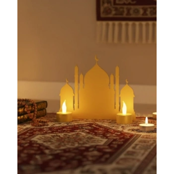 Nevamel® 3D LED Mumlu Cami Dekorasyonu 2 Adet Pilli Mum Hediyeli