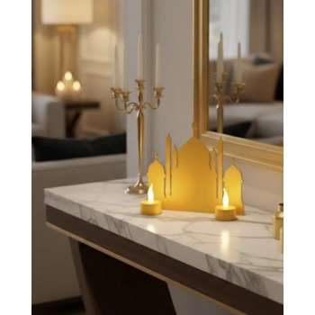 Nevamel® 3D Ramazan Cami Dekor 2 Mumlu Işıklı Masa Üstü Biblo