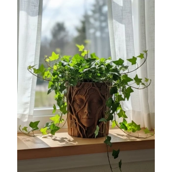 Nevamel® 3D Sanatsal Ağaç Yüzlü Dekoratif Vazo Doğa Temalı Özel Tasarım Saksı