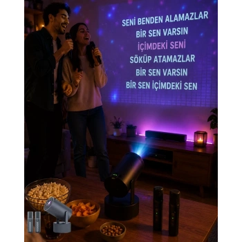 Nevamel® 3ü 1 Arada Karaoke ve Projeksiyon Sistemi Çift Mikrofon Destekli