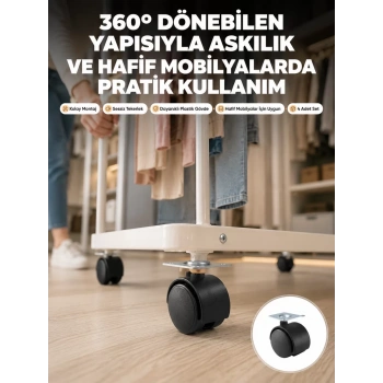 Nevamel® 4 cm Kilitsiz Tekerlek Ayak Seti Zemin Koruyucu