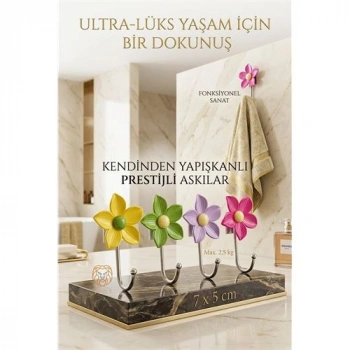 Nevamel®  4lü Dekoratif Çiçekli Askı Seti - Banyo Askısı Mutfak Askısı Sanatsal Organizasyon 723058