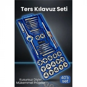 Nevamel® 40 Parça Profesyonel Metrik Ters Kılavuz ve Pafta Seti   - Hassas Diş Açma ve Onarım Takımı