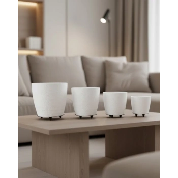 Nevamel® 4’lü 3D Beyaz Ayaklı Saksı Seti Modern Minimal Dekoratif Vazo