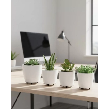 Nevamel® 4’lü 3D Beyaz Minimal Dekoratif Vazo Ayaklı Saksı Takımı