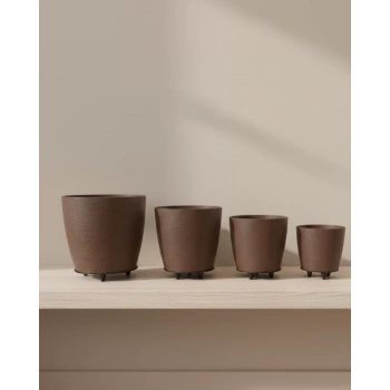 Nevamel® 4’lü 3D Kahverengi Dekoratif Vazo Seti Modern Ayaklı Şık Saksı Takımı