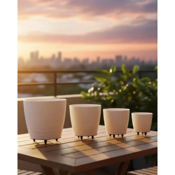 Nevamel® 4’lü 3D Modern Beyaz Vazo Takımı Ayaklı Dekoratif Saksı Seti