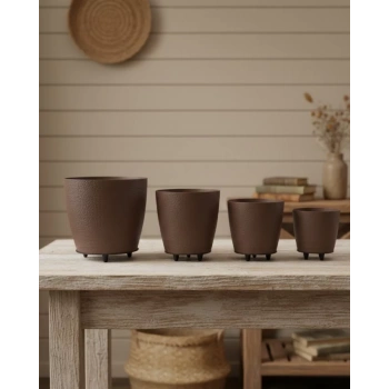 Nevamel® 4’lü 3D Şık Kahverengi Vazo Seti Modern Ayaklı Saksı