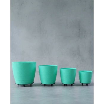 Nevamel® 4’lü 3D Yeşil Dekoratif Saksı Takımı Ayaklı Modern Vazo Seti