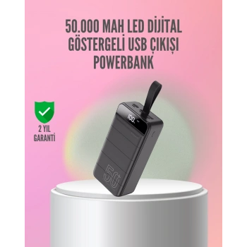Nevamel 50.000 mAh Ultra Güçlü Powerbank 4 USB Çıkışlı LED Dijital Göstergeli Hızlı Şarj Destekli Taşınabilir Şarj Cihazı