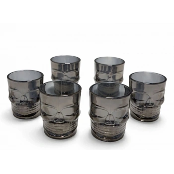 Nevamel® 6lı Kurukafa Siyah Cam Shot Bardağı Seti