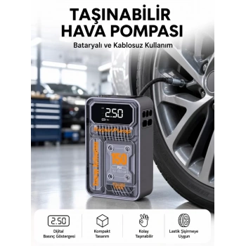 Nevamel® 6000mAh Bataryalı LED Ekranlı Akıllı Hava Kompresörü