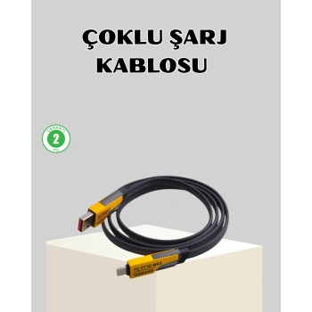 Nevamel® 65W Çoklu Şarj Kablosu 4’ü 1 Arada Örgülü Hızlı Veri Aktarım USB-C USB-A