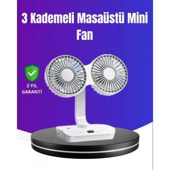 Nevamel® 720° Döner Çift Taraflı Masaüstü Vantilatör – USB Şarjlı Sessiz Fan