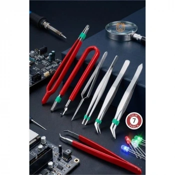 Nevamel® 7’li Profesyonel Hassas Cımbız Seti - Antistatik Çelik Elektronik Tamir & Hobi Kiti