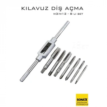 Nevamel® 8 li Diş Açma Kılavuz Seti –Endüstriyel Çelik M3-M12 Arası Dişli Matkap Ucu