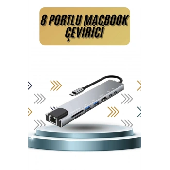 Nevamel 8 Portlu Macbook Çevirici Type C Hub  SD TF USB Çoğaltıcı Ethernet