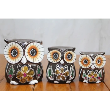 Nevamel Ahşap 3lü Baykuş Seti Model 1