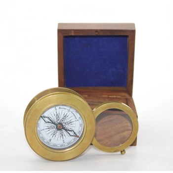 Nevamel Ahşap Kutulu Pirinç Mercekli Pusula Model 1