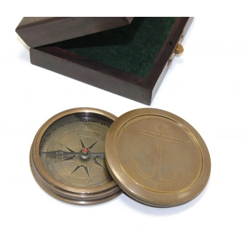 Nevamel Ahşap Kutulu Pirinç Pusula Model 7