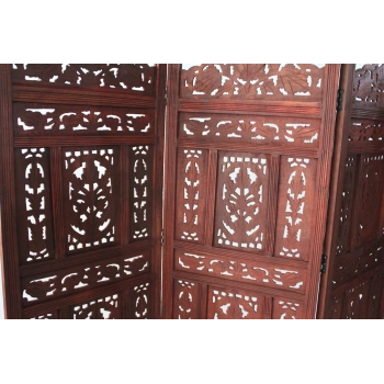 Nevamel Ahşap Maun Rengi El Oyması Paravan