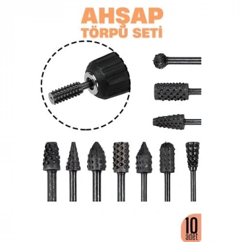 Nevamel® Ahşap Oyma Törpü Seti – 10lu Matkap Ucuna Şekillendirme Takımı