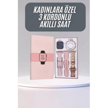 Nevamel Akıllı Saat 3 Kordonlu Ve Aksesuarlı Bayanlar Için Şık Rose renk