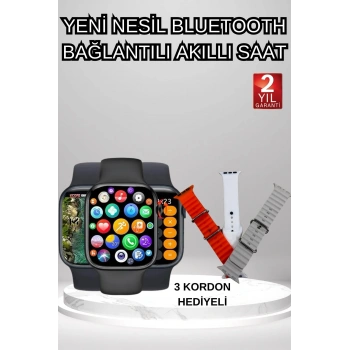 Nevamel Akıllı Saat Arama Görüşme Bildirim Görme Uyku ve Sağlık Takibi Nabız Ölçer 3 Kordon Hediyeli