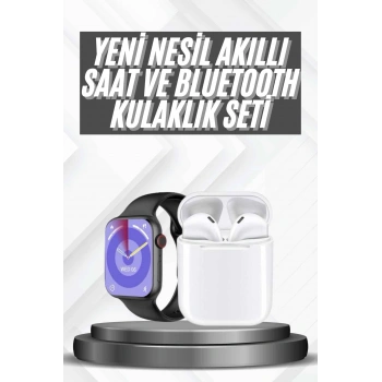 Nevamel Akıllı Saat Gümüş Kasa Bluetooth Kulaklık Hediyeli Çok Fonksiyonlu İkili Set