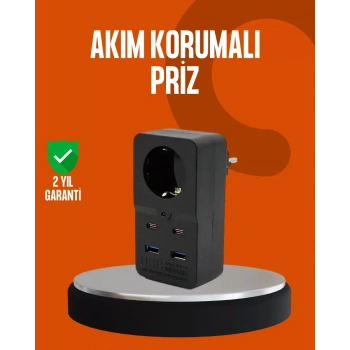 Nevamel® Akım Korumalı Priz 4 USB Type C Destekli Yüksek Isı Dayanımlı