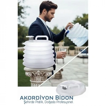 Nevamel® Akordiyon Bidon - Katlanabilir Lüks Su Taşıma Ünitesi | 10L Şeffaf Tasarım