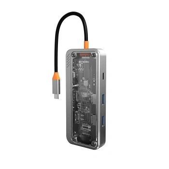 Nevamel ALLY 8in1 Type-c To USB3.0 + USB2.0 + Type-c + PD + HDMI + SD + TF + Ethernet Çoğaltıcı Transparan H-(5775)
