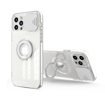 Nevamel Ally iPhone 11 Pro 5.8inç Kılıf Sürgülü Kamera Lens Korumalı Yüzük Standlı Silikon Kılıf-(5775)