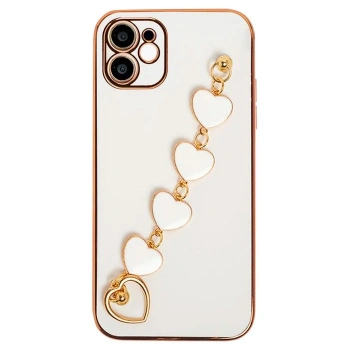 Nevamel Ally iPhone 12 6.1inç Kılıf Kalp Bileklik Tutuculu Lüx Silikon Askılı Kılıf-(5775)