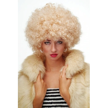 Nevamel Altın Renk Kıvırcık Afro Parti Peruğu