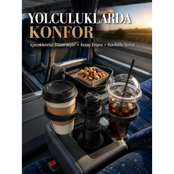 Nevamel® Araç Bardaklık Genişletici Çift Bardak Tutucu ve Tepsili Düzenleyici
