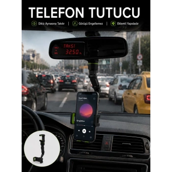 Nevamel® Araç İçi Telefon Standı Dikiz Aynasına Takılan Ayarlanabilir Telefon Tutucu